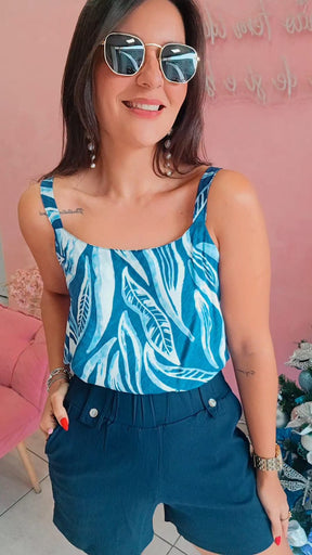 Shorts Visco Linho Elastico na Cintura - Azul Marinho