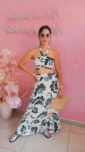 Conjunto saia e top estampado