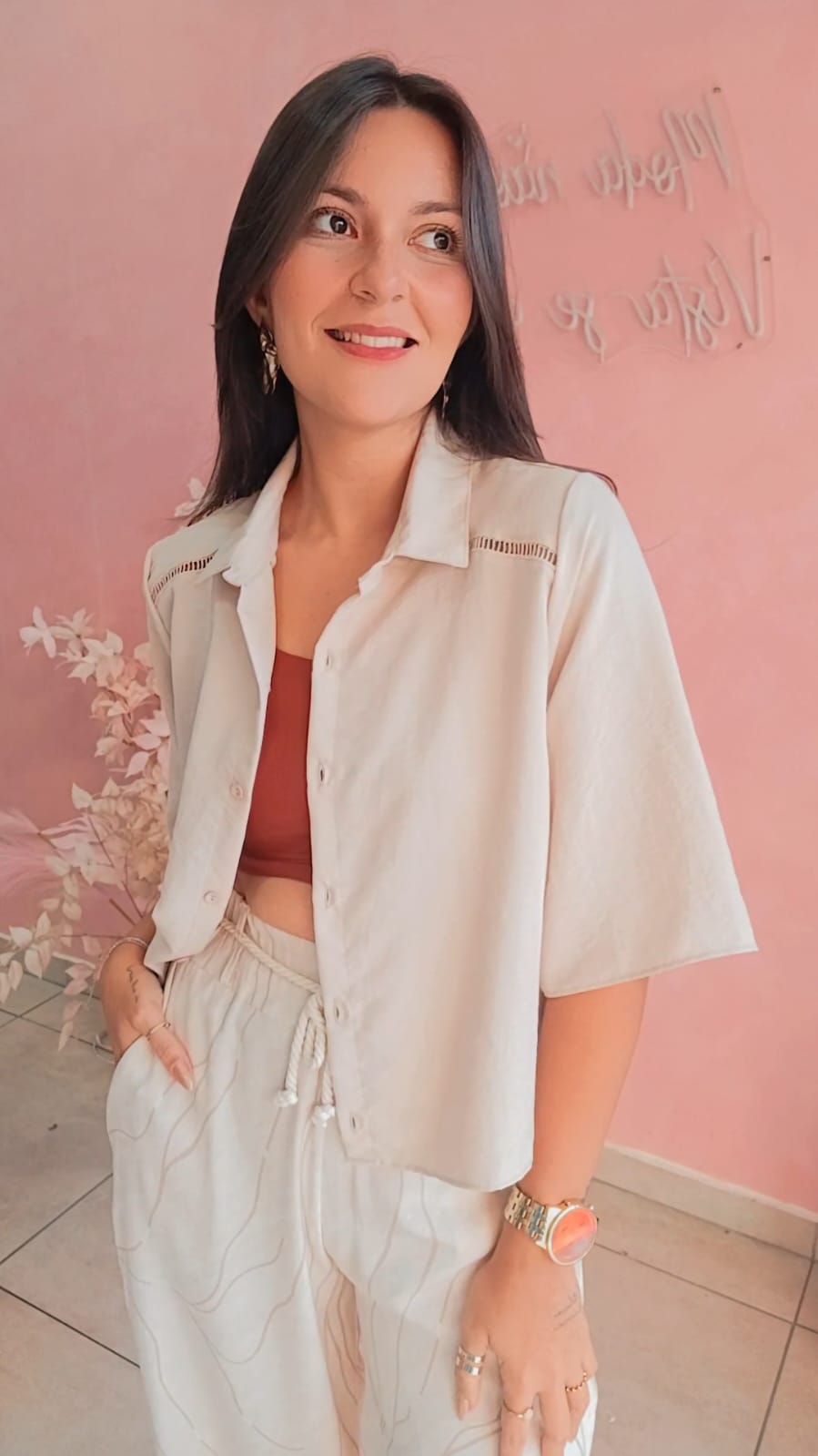 Camisa Cropped manga curta  - Nude