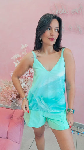 Blusa Viscose com alça regulável Estampada Verde
