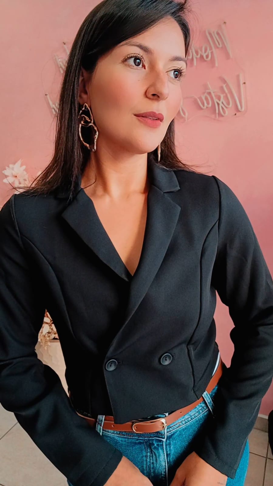 Blazer Cropped alfaiataria manga longa Preto