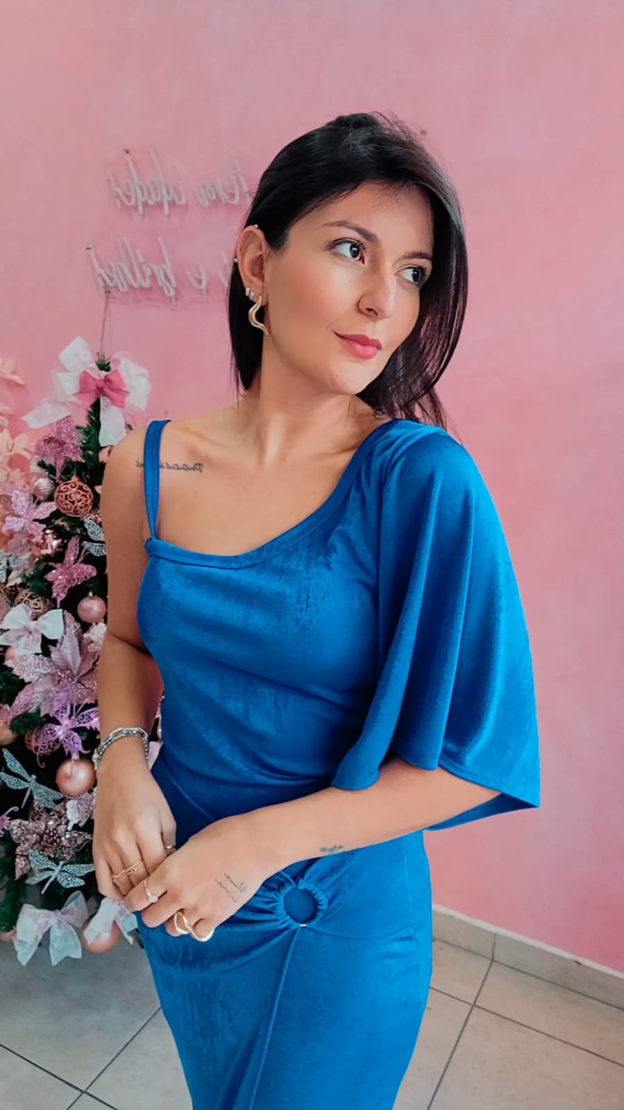 Blusa manga ampla, e alcinha - Azul Royal