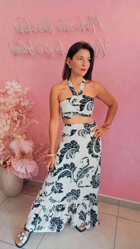 Conjunto saia e top estampado