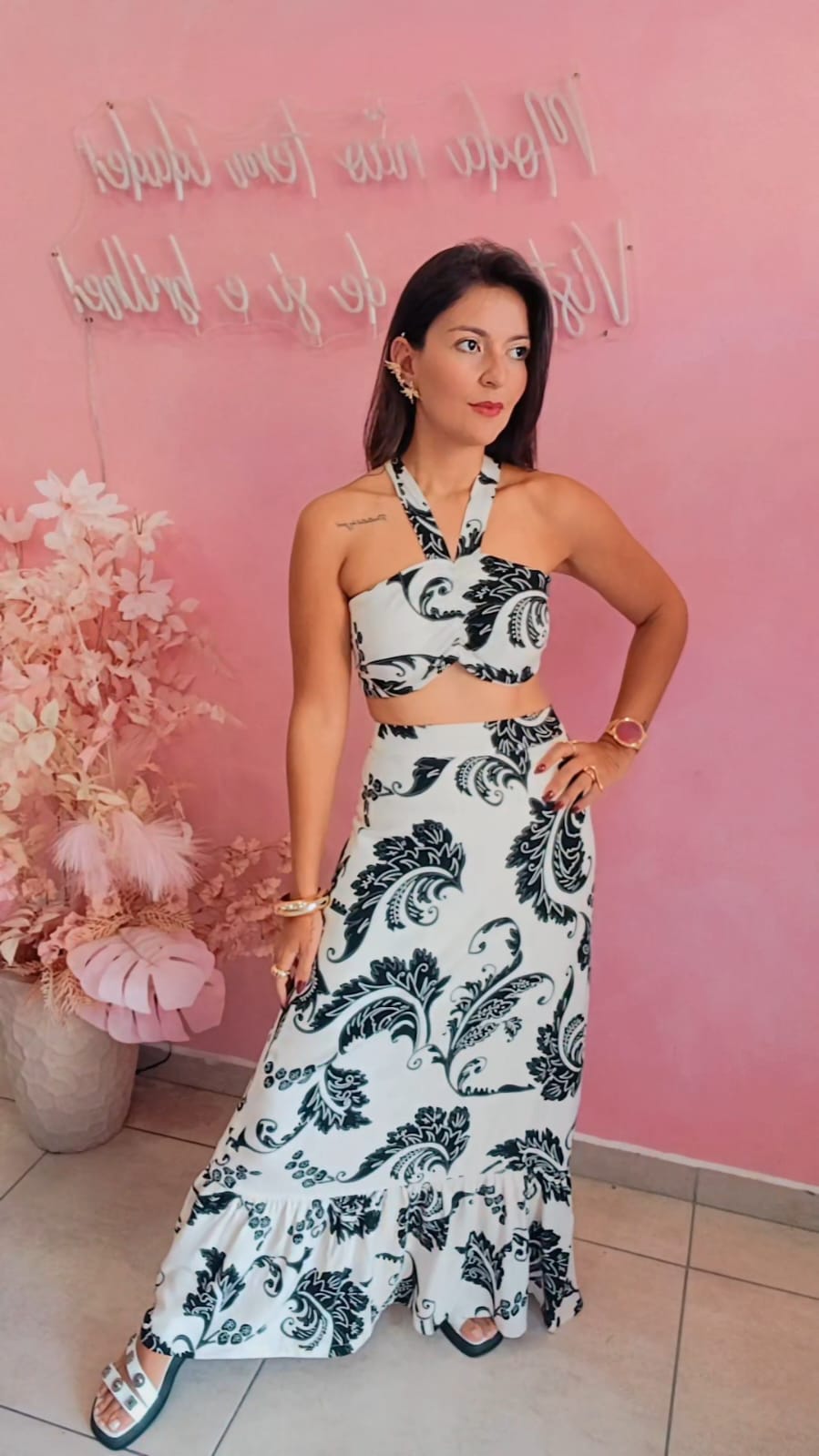 Conjunto saia e top estampado