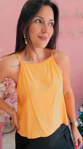 Blusa Viscose alça fina decote quadrado - Mostarda