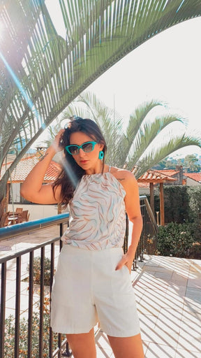 Blusa alça regulavel estampada - Verde Agua