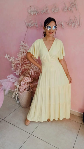 Vestido viscolinho Amarelo Manteiga