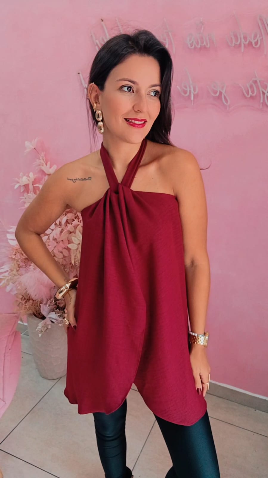 Blusa Duna com amarração no pescoço   - Marssala