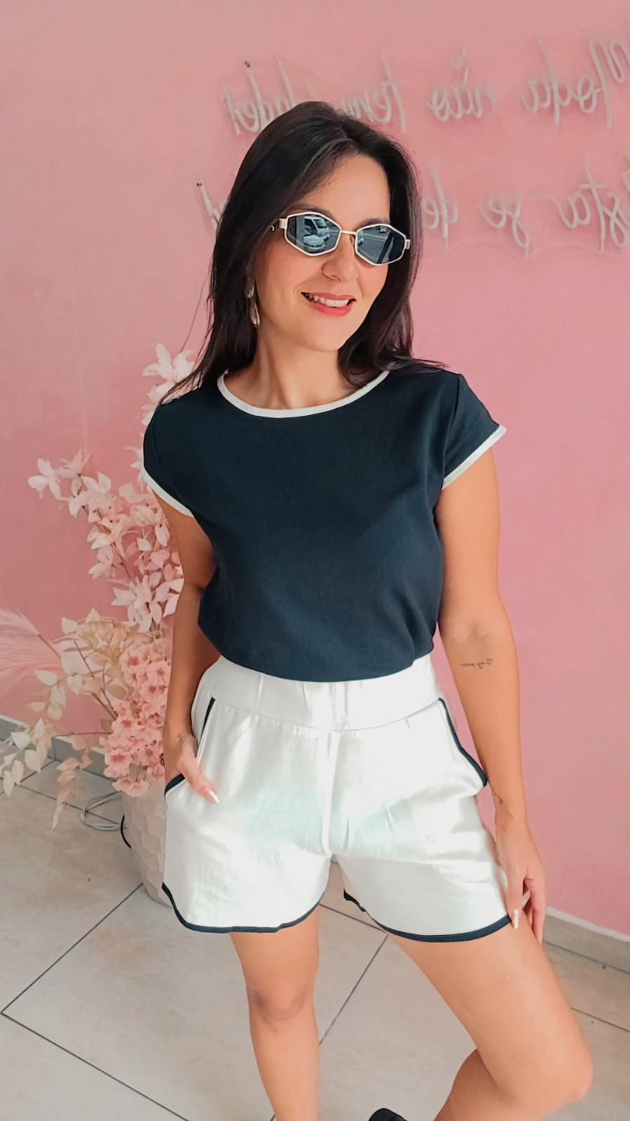 Shorts Linho cintura alta com elástico