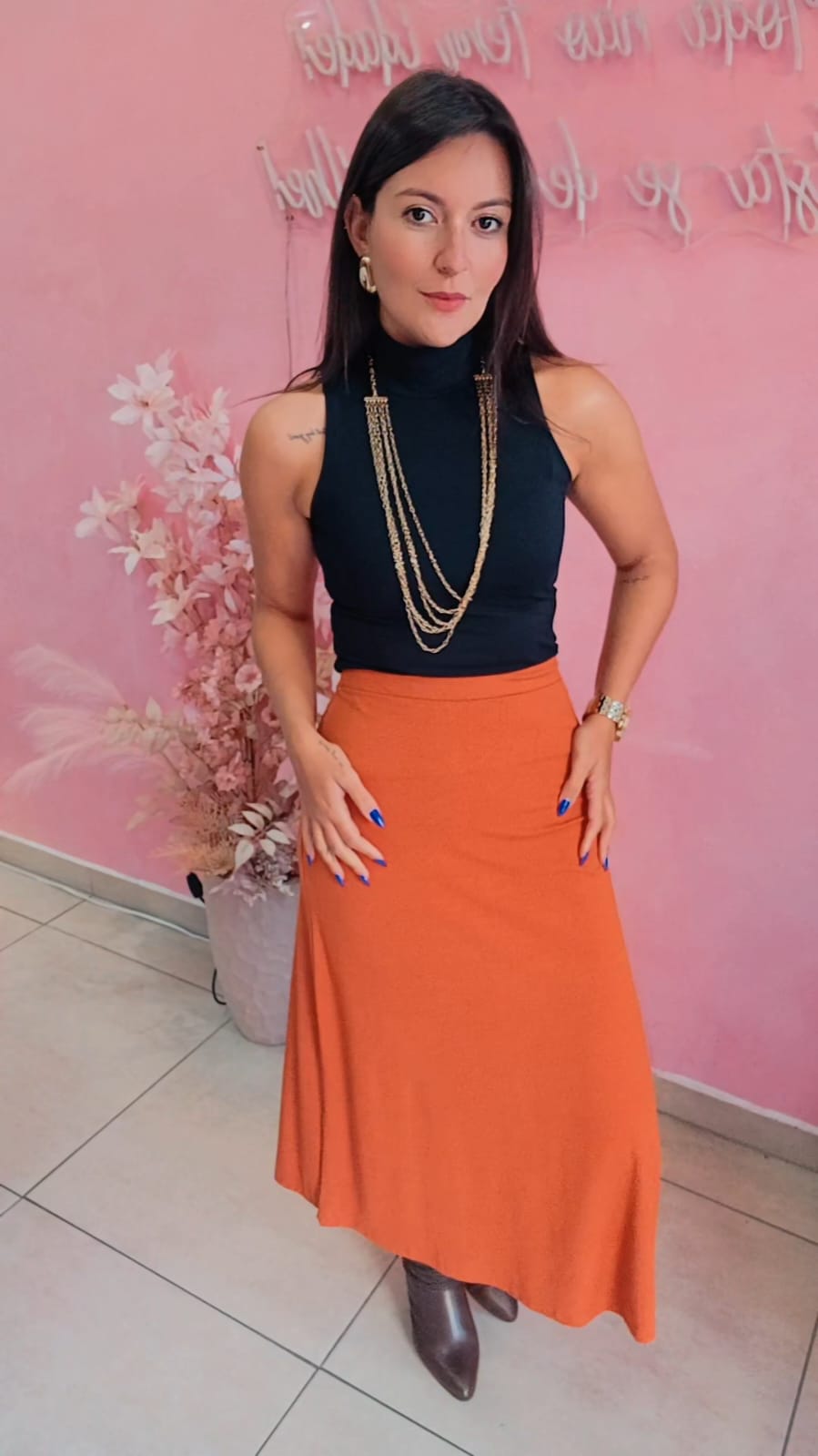 Saia Mid malha com elastico na cintura - Telha