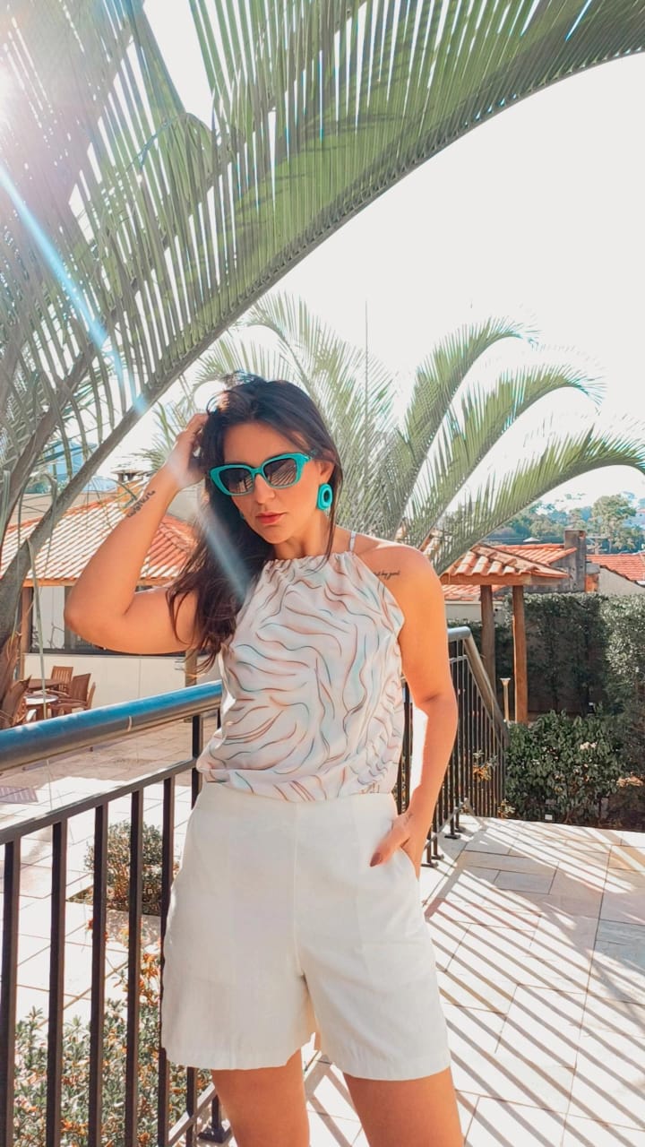 Blusa alça regulavel estampada - Verde Agua