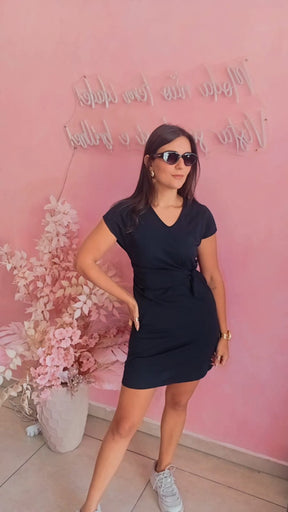 Vestido Malha preto maga curta
