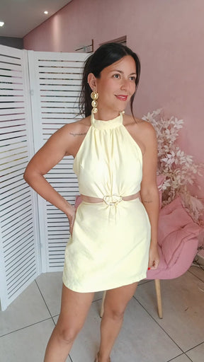 Macaquinho amarelo manteiga com fivela