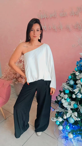 Blusa Ombro único com manga longa Branca