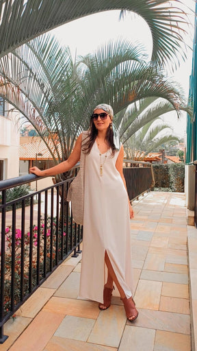 Vestido longo regata natural