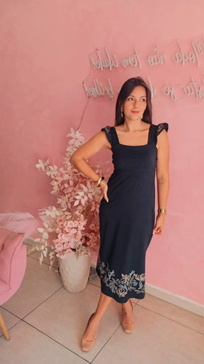 Vestido Mid em malha com alça larga Preto