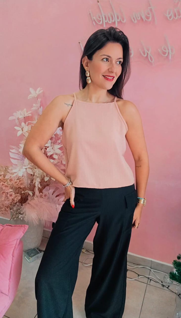 Blusa decote quadrado alça fina - Rose