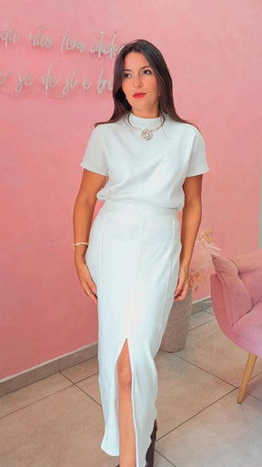 Blusa curta ampla canelada branca