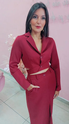 Blazer Cropped alfaiataria Marssala