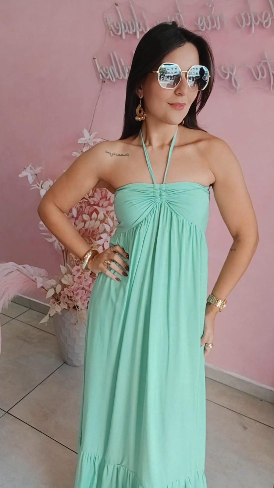 Vestido longo viscolinho verde
