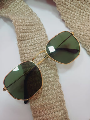 Óculos de Sol hexagonal dourado lente esverdeada