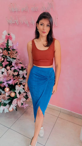 Saia Mid com fenda frontal detalhe ilhós lateral  - Azul Royal