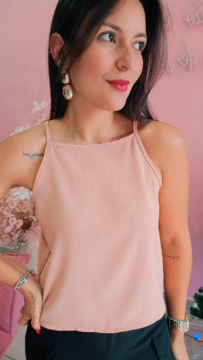 Blusa decote quadrado alça fina - Rose