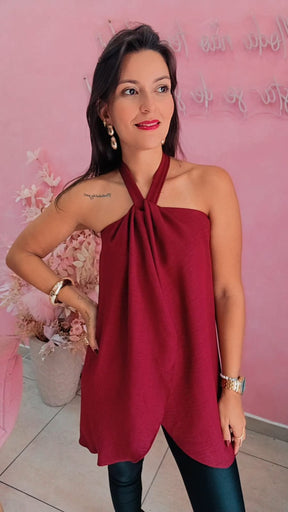 Blusa Duna com amarração no pescoço   - Marssala