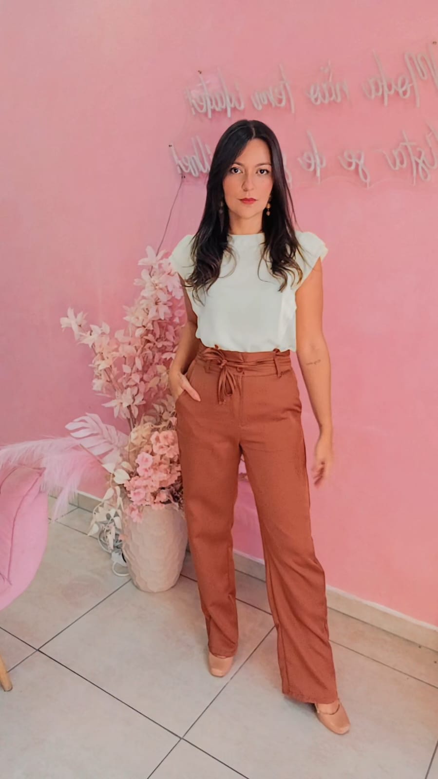 Calça pantalona Alfaiataria marrom