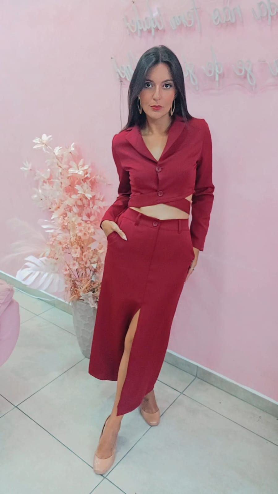 Blazer Cropped alfaiataria Marssala