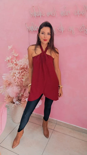 Blusa Duna com amarração no pescoço   - Marssala