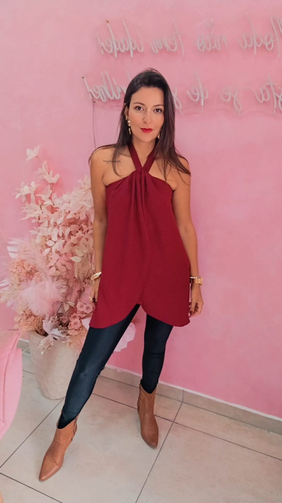 Blusa Duna com amarração no pescoço   - Marssala