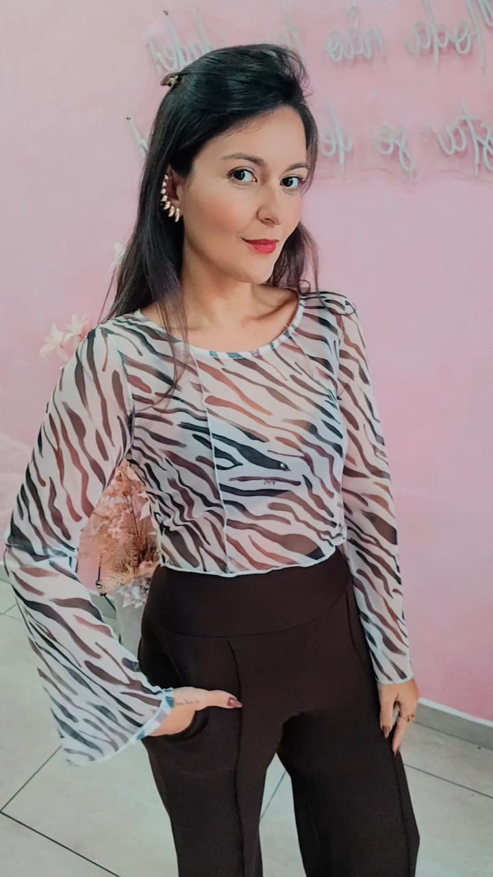 Cropped Tule animal print Tigre