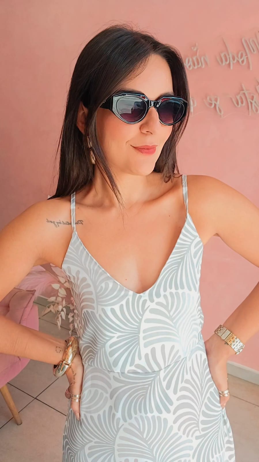 Vestido Mid Crepe alça fina Estampado