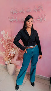 Blazer Cropped alfaiataria manga longa Preto