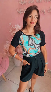 Blusa manga curta estampada Verde