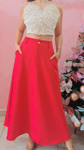Saia alfaiataria cintura alta com bolso lateral  - Vermelha