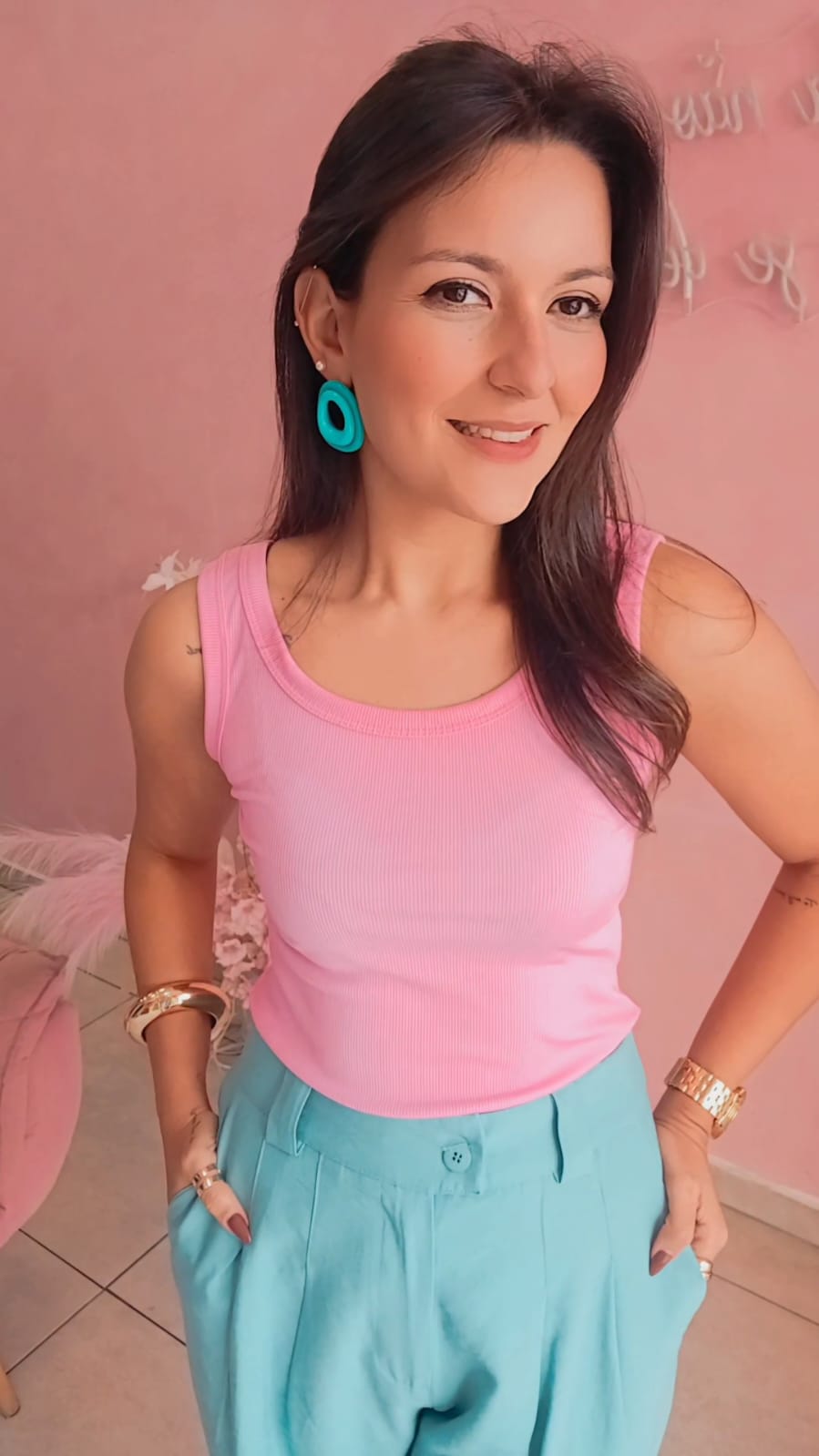 Regata canelada rosa