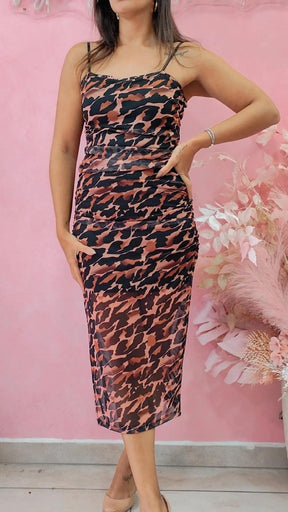 Saia Mid Tuele, drapeada animal print