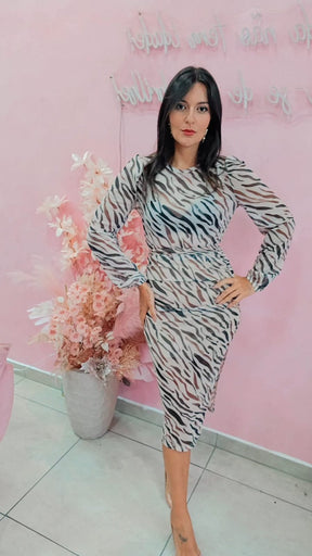 Saia Mid Tuele, drapeada animal print