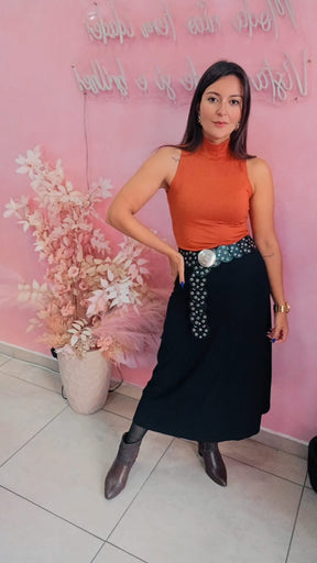 Blusa Gola alta, malha sem manga na cor Terra