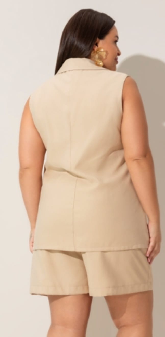 Colete Alongado alfaiataria sem mangas - Areia