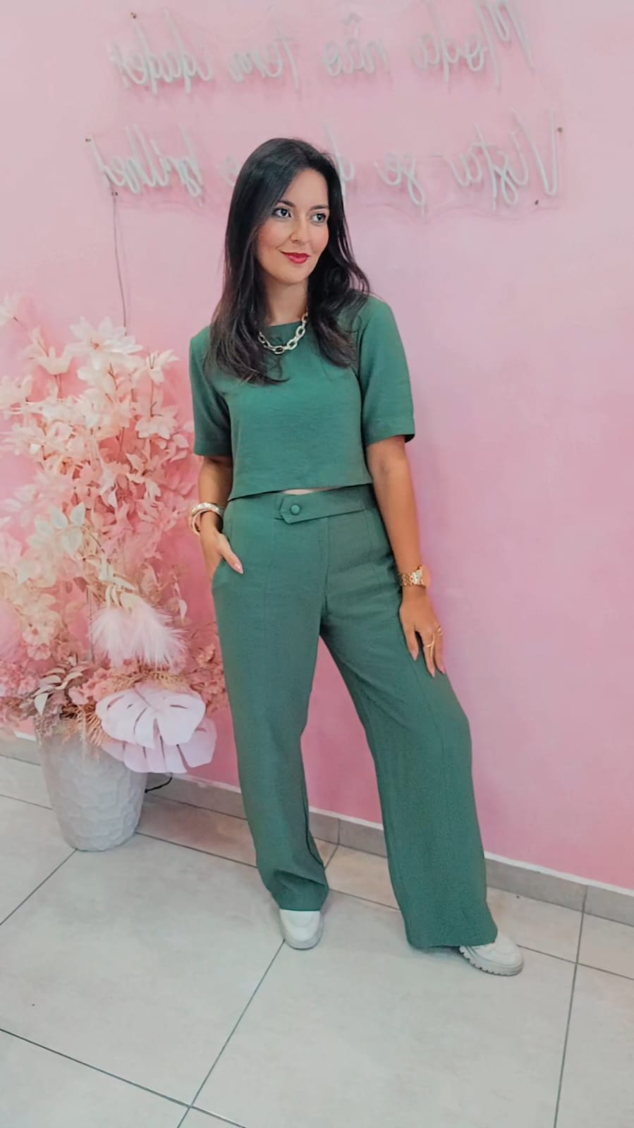 Calça Alfaiataria cintura media corte reto -  Verde Militar