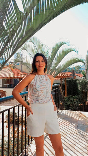 Blusa alça regulavel estampada - Verde Agua