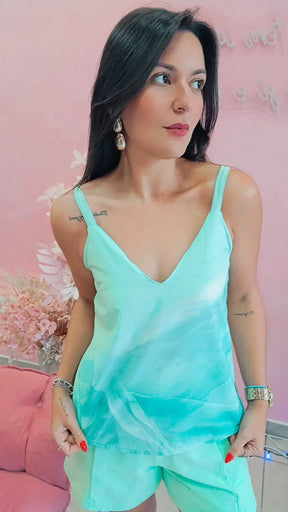 Blusa Viscose com alça regulável Estampada Verde