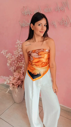 Lenço cetim laranja e preto