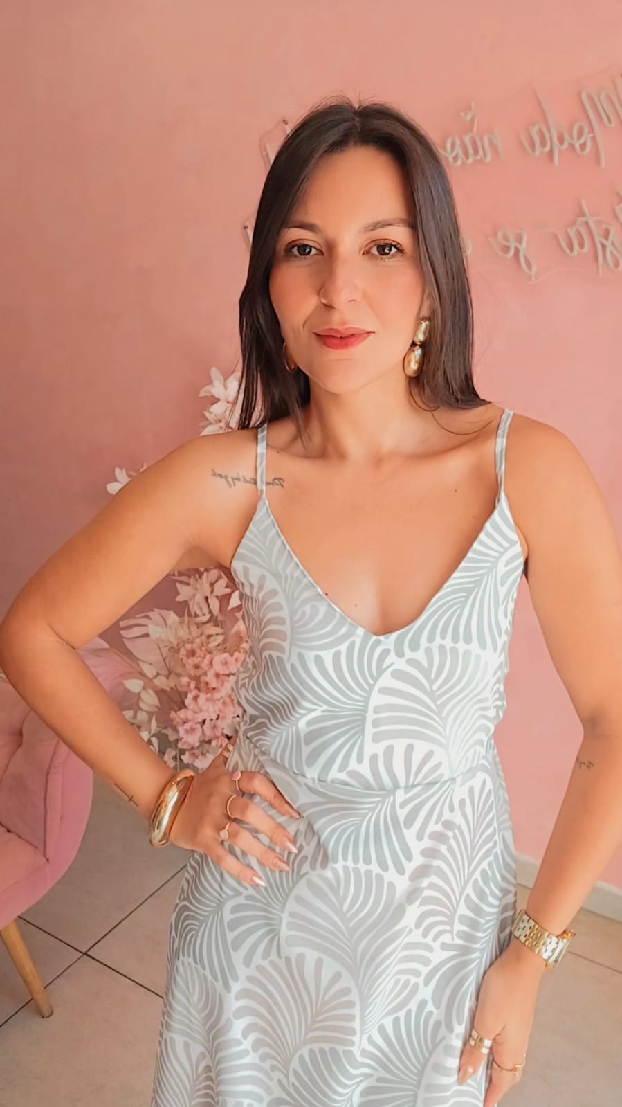 Vestido Mid Crepe alça fina Estampado