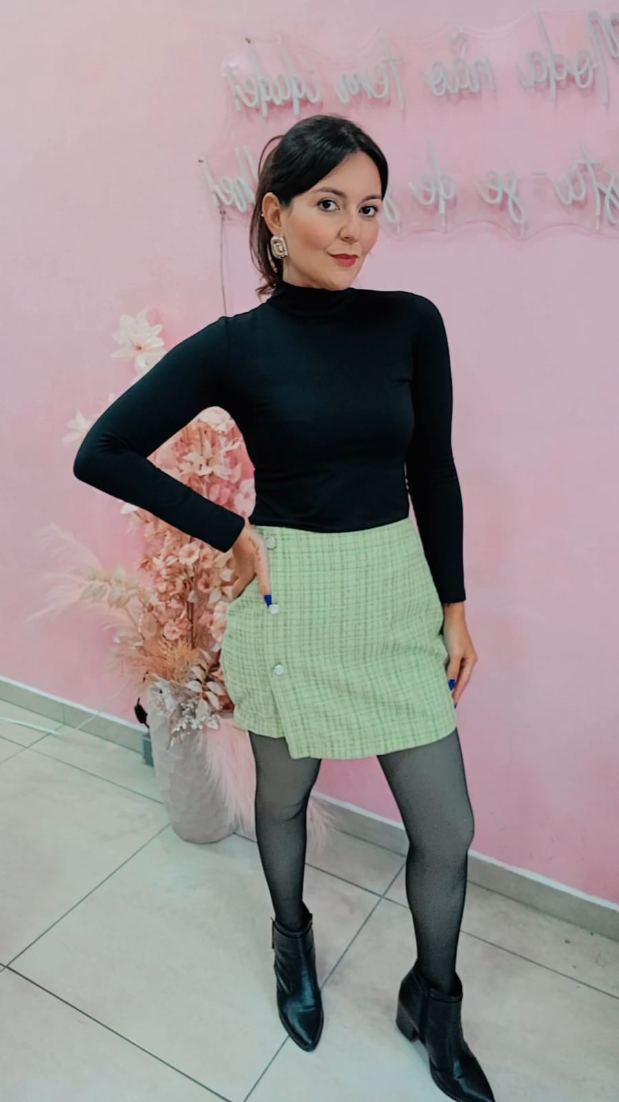 Saia Tweed curta cintura alta - Verde