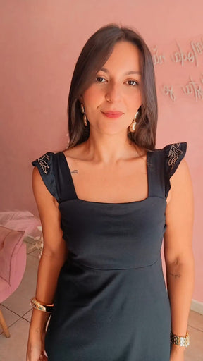 Vestido Mid em malha com alça larga Preto