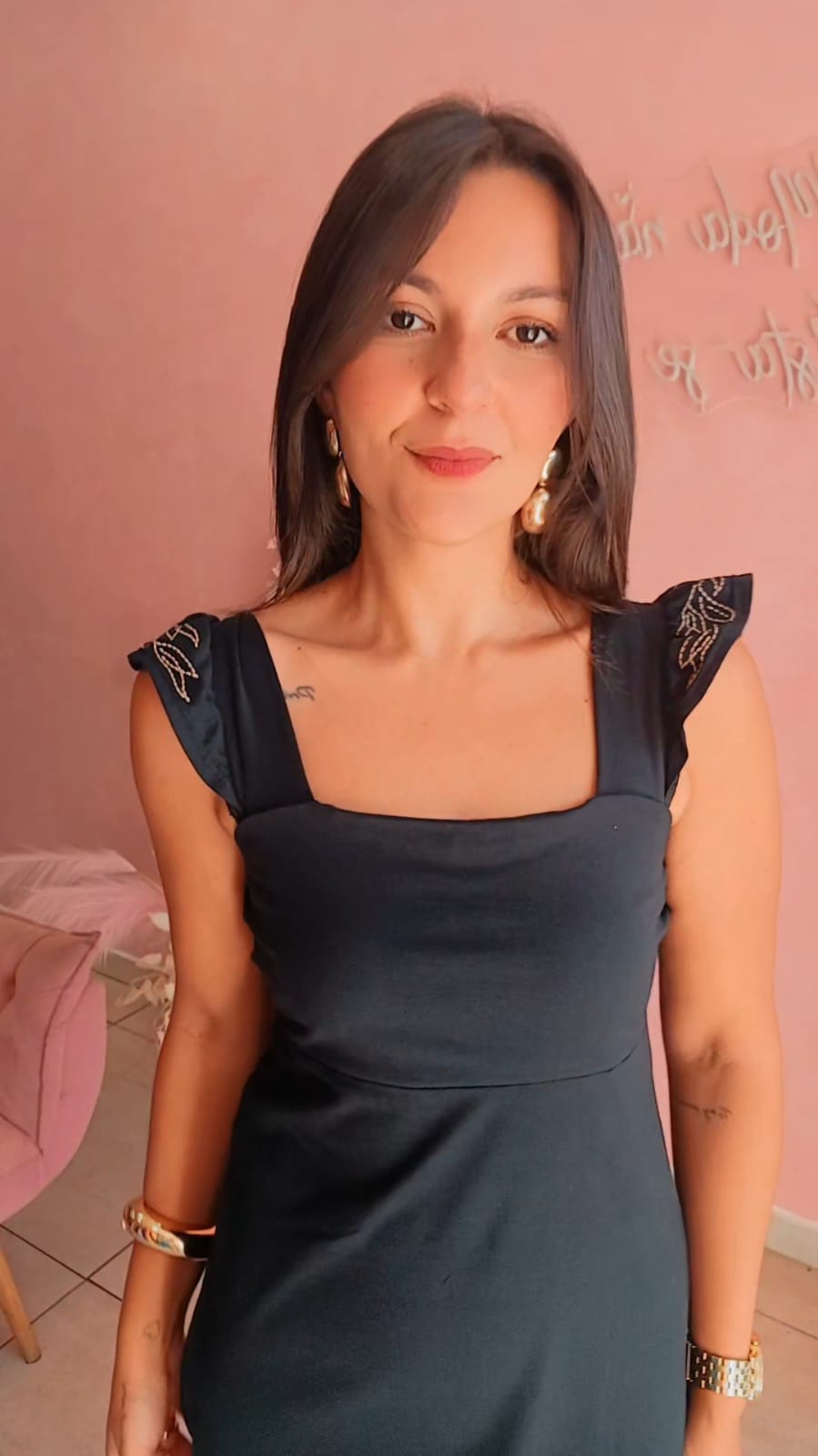 Vestido Mid em malha com alça larga Preto